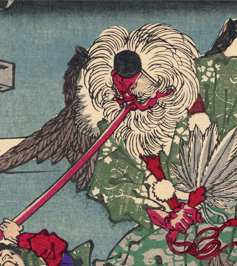 Illustration japonaise de tengu, le yokai des montagnes 👹 Nuevo Mundo studio de tatouage japonais à Strasbourg